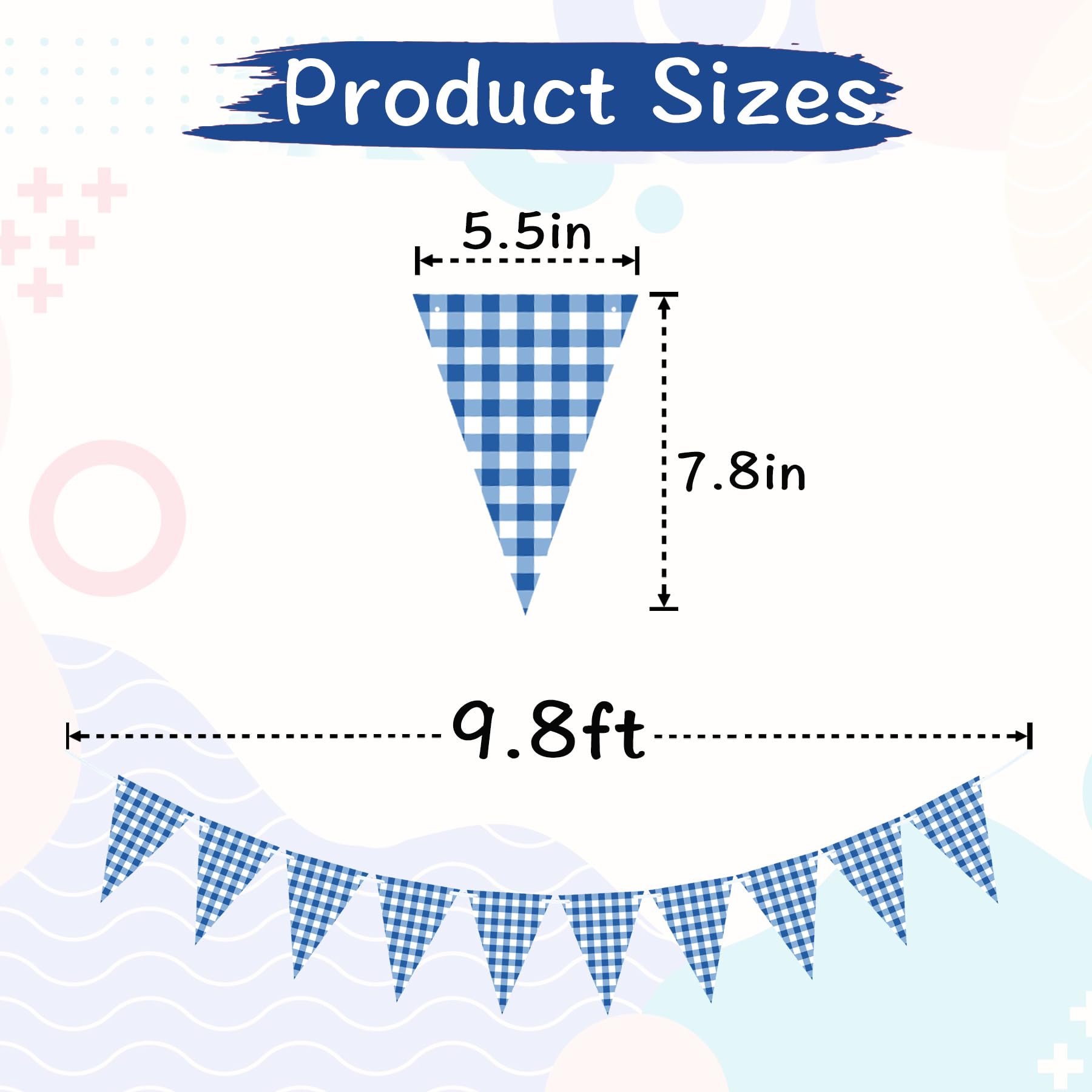 VILIFEVER 2 Pieces Blue Checkered Flags Banner, Double Sided Blue and White Gingham Bunting Garland for Summer BBQ Picnic Wedding Baby Shower Birthday Party Decorations Supplies