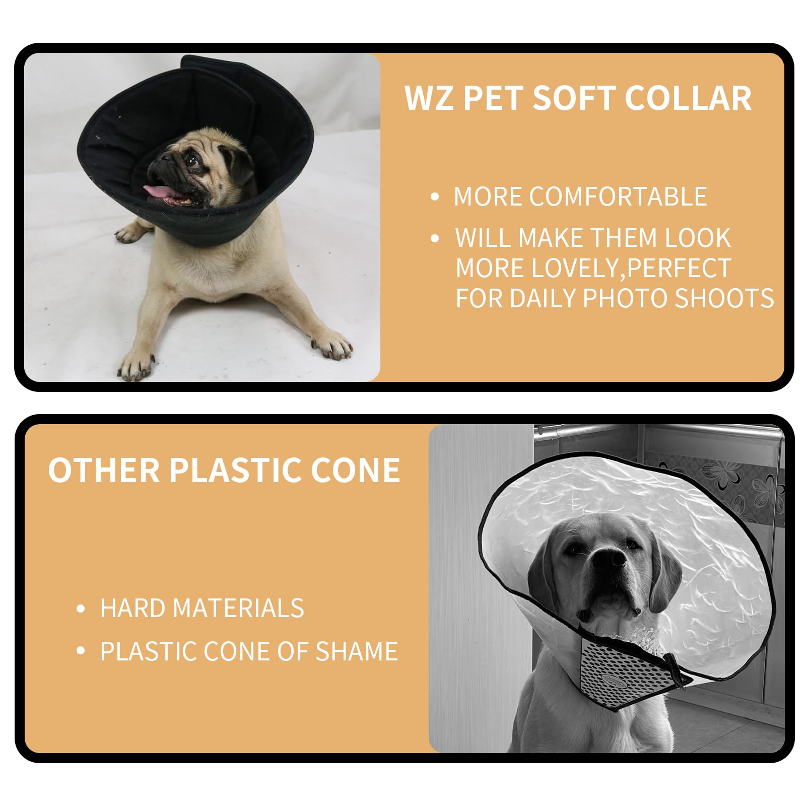 WZ PET Adjustable Dog Cat Cone,Soft Recovery Cat Cone Collar,Dog Protective Collar for Cats,Puppy and Dogs,Black,Large