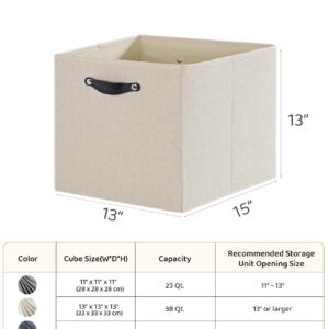 FABINADO Cubes Storage Organizers - Fabric Foldable Bins, 13x15 Inch Kallax Cubby Bins with Dual Handles, Candlelit Beige, 4 Pack