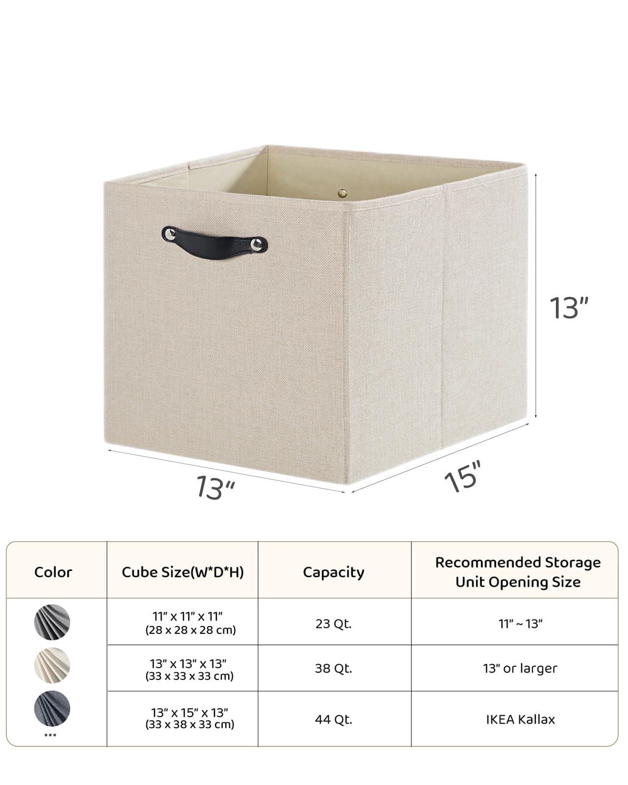 FABINADO Cubes Storage Organizers - Fabric Foldable Bins, 13x15 Inch Kallax Cubby Bins with Dual Handles, Candlelit Beige, 4 Pack