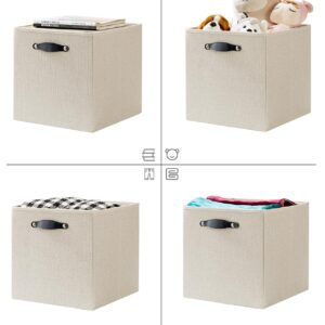 FABINADO Cubes Storage Organizers - Fabric Foldable Bins, 13x15 Inch Kallax Cubby Bins with Dual Handles, Candlelit Beige, 4 Pack