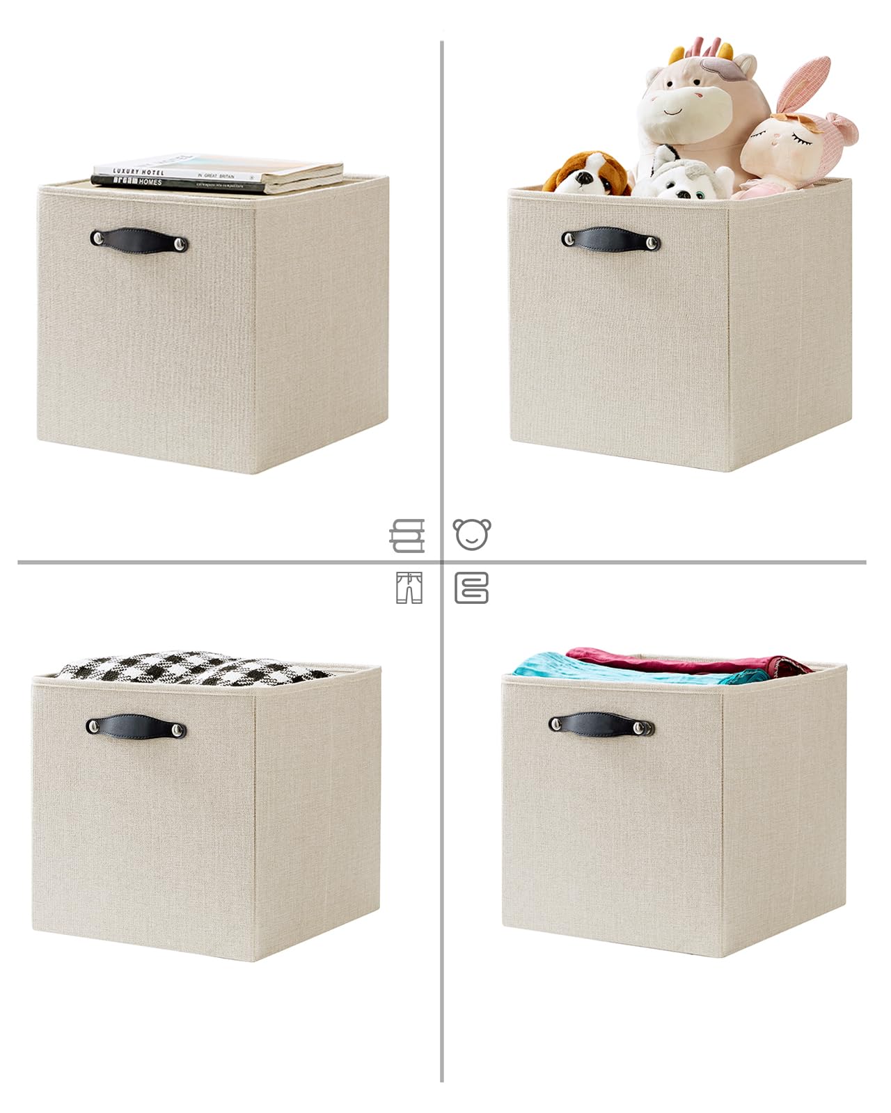 FABINADO Cubes Storage Organizers - Fabric Foldable Bins, 13x15 Inch Kallax Cubby Bins with Dual Handles, Candlelit Beige, 4 Pack