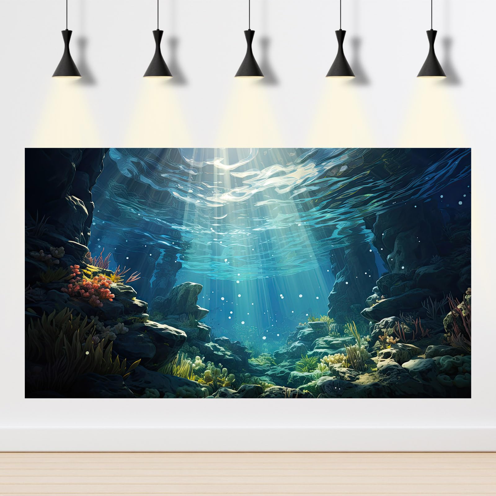 ZatiasMiller Aquarium Background Underwater World Corals and Tropical Fish Terrarium Background Various Undersea Aquatic Plants Rocks Aquarium Backdrop Beautiful Fish Tank Decor Vinyl 30x18in