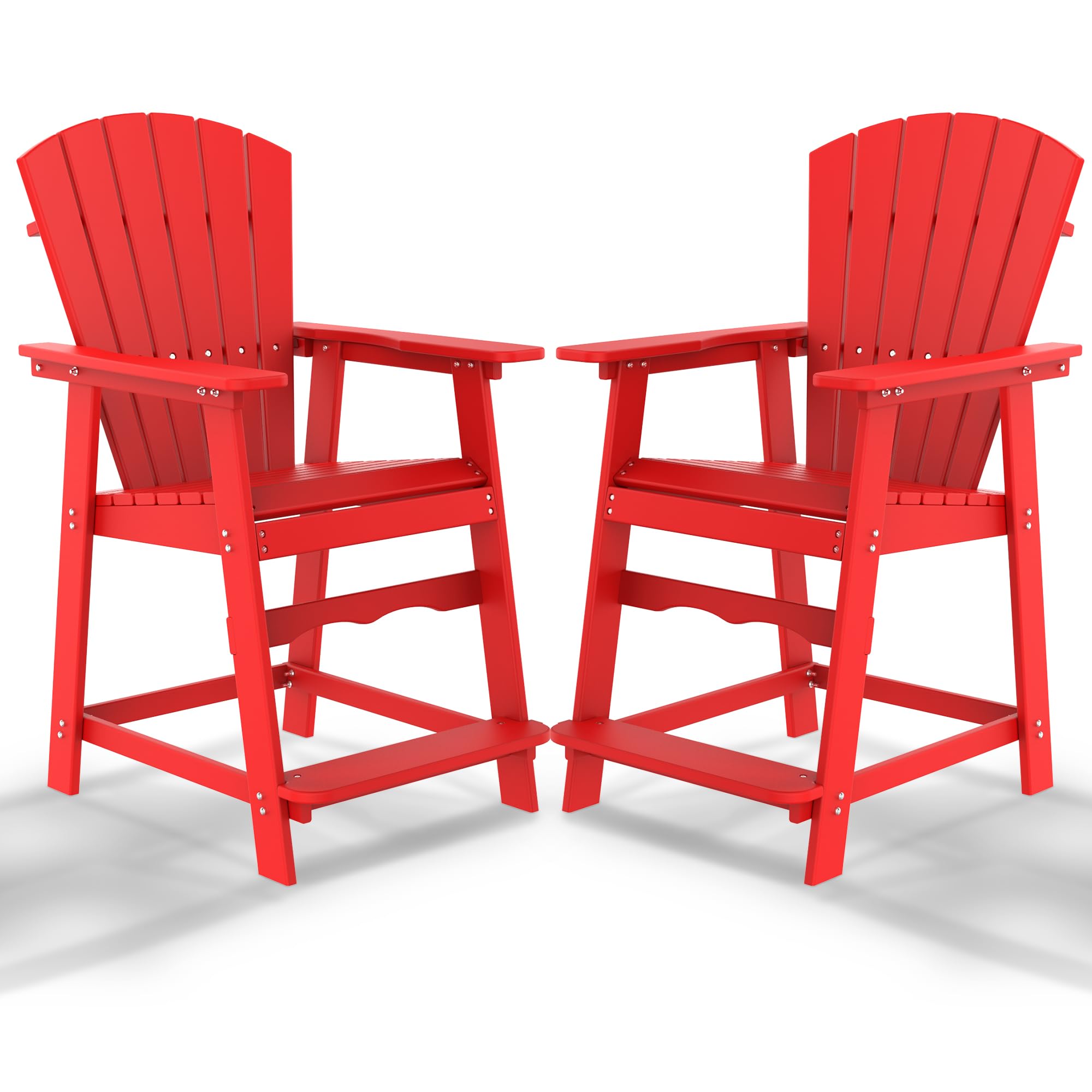 VSMKSJ Tall Adirondack Chair, HDPE Adirondack Chair with Footrest,Outdoor Patio Bar Stools for Lawn, Balcony, Backyard, Poolside (Red, 2pcs)