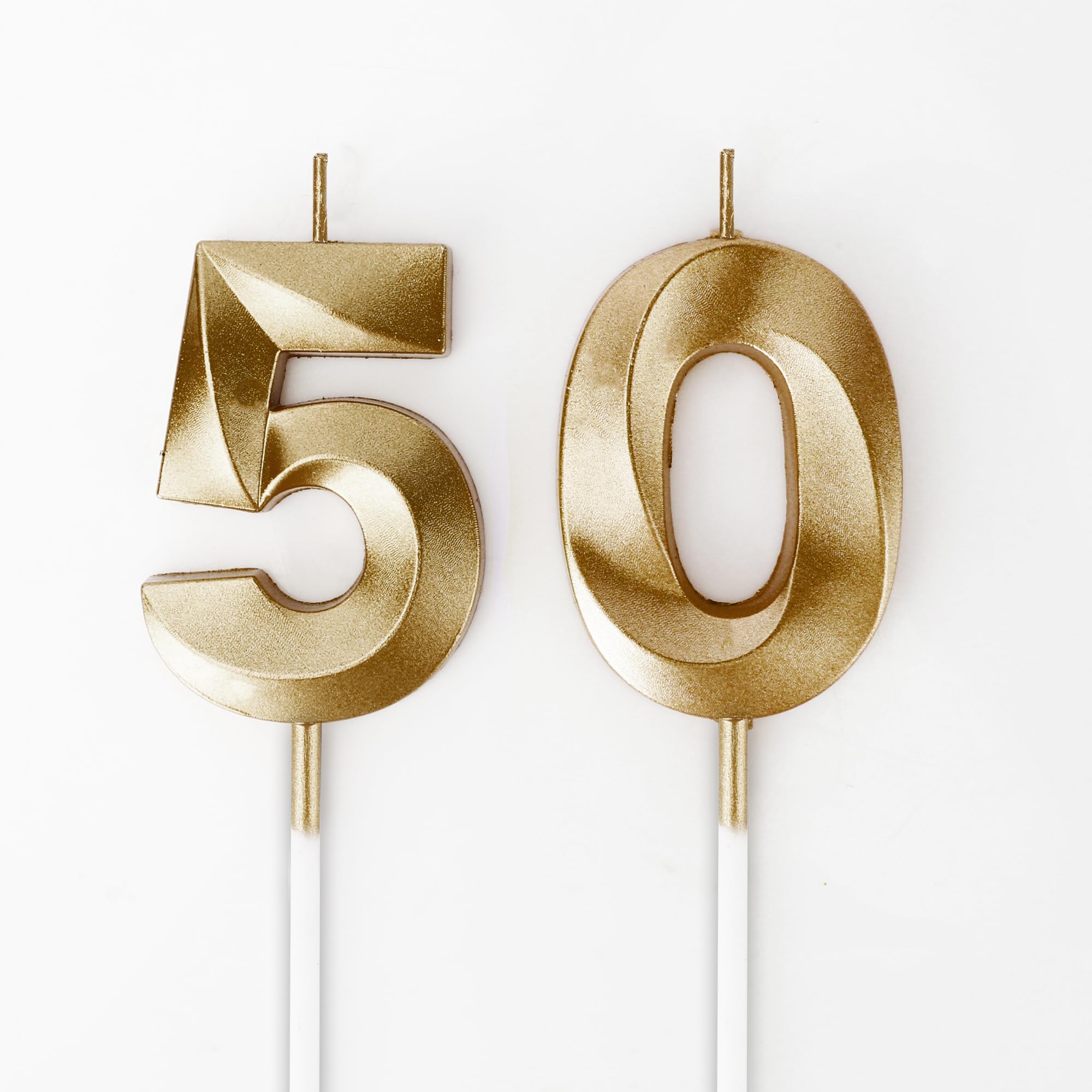 50th Birthday Candles Number 50 Candles Champagne Gold Happy Birthday Candles for Cake 3D Design Cake Topper Decoration for Birthday Party Anniversary Wedding Celebration Cake Decorations