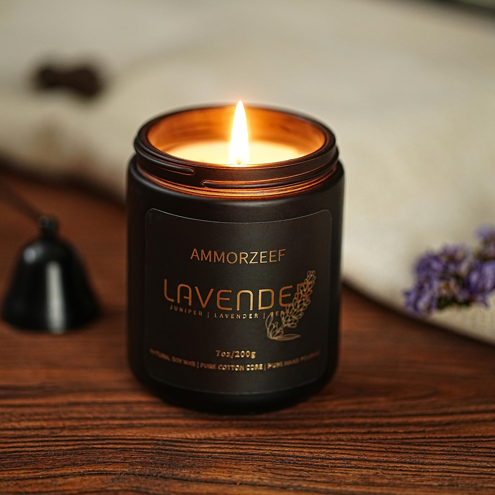 AMMORZEEF Lavender Scented Candles for Home Soy Floral Candles for Men Extra Strong Scented Candles for Women 7 Oz Long Lasting Aromatherapy Candles - Burning Time 50h