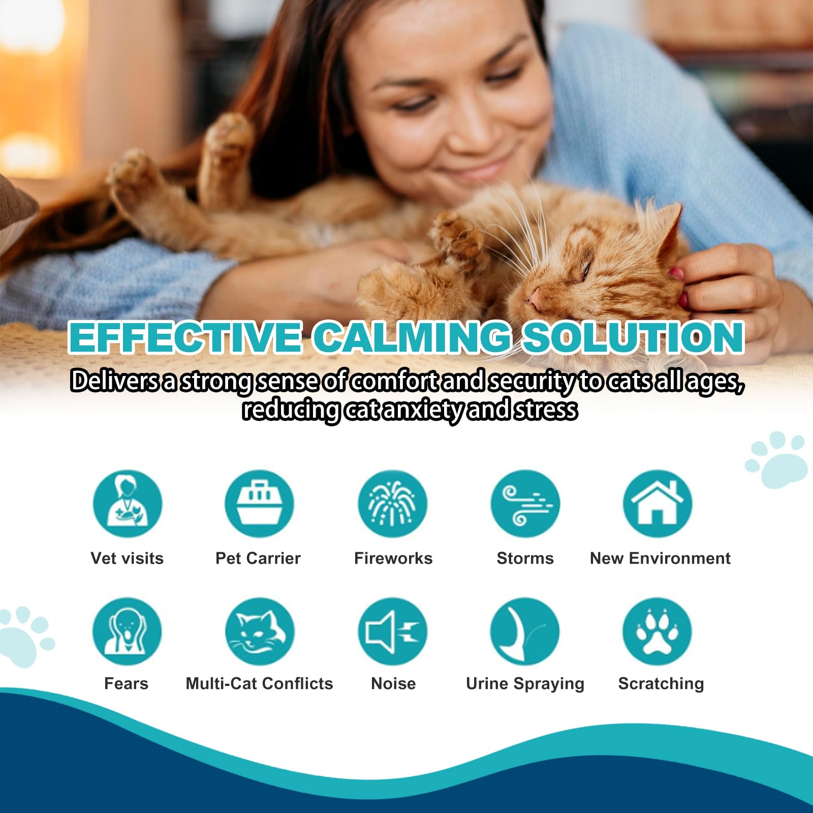 TachengMc Cat Calming Diffuser, Cat Pheromones Calming Diffuser with 1 Diffuser + 2 Refills 48ml, Cat Anxiety Relief Cat Pheromone Diffuser Kit 60 Days, Pheromone Diffuser to Calm Cats