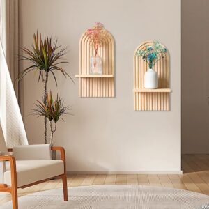 YIYA 2 Pcs Boho Wooden Rainbow Wall Shelves Floating Shelves for Wall Rainbow Arch Boho Floating Shelves Modern Boho Wall Shelf for Living Rooms Bathroom Display