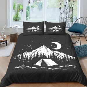 ERGTT Camping Adventure Quilt Cover 3D Printed Minimalist Style Duvet Cover Comforter Covers for Boys Girls with Zipper Closure with Pillow Cases Soft Microfiber Bedding Set 3 Pieces Twin（173x218cm）