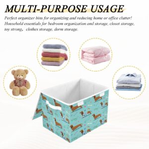 DIGTIA Storage Bins with Lids Decorative Dachshund Dog Foldable Storage Boxes with Handles Large Storage Basket Collapsible Organizer Containers for Closet Home Bedroom Office