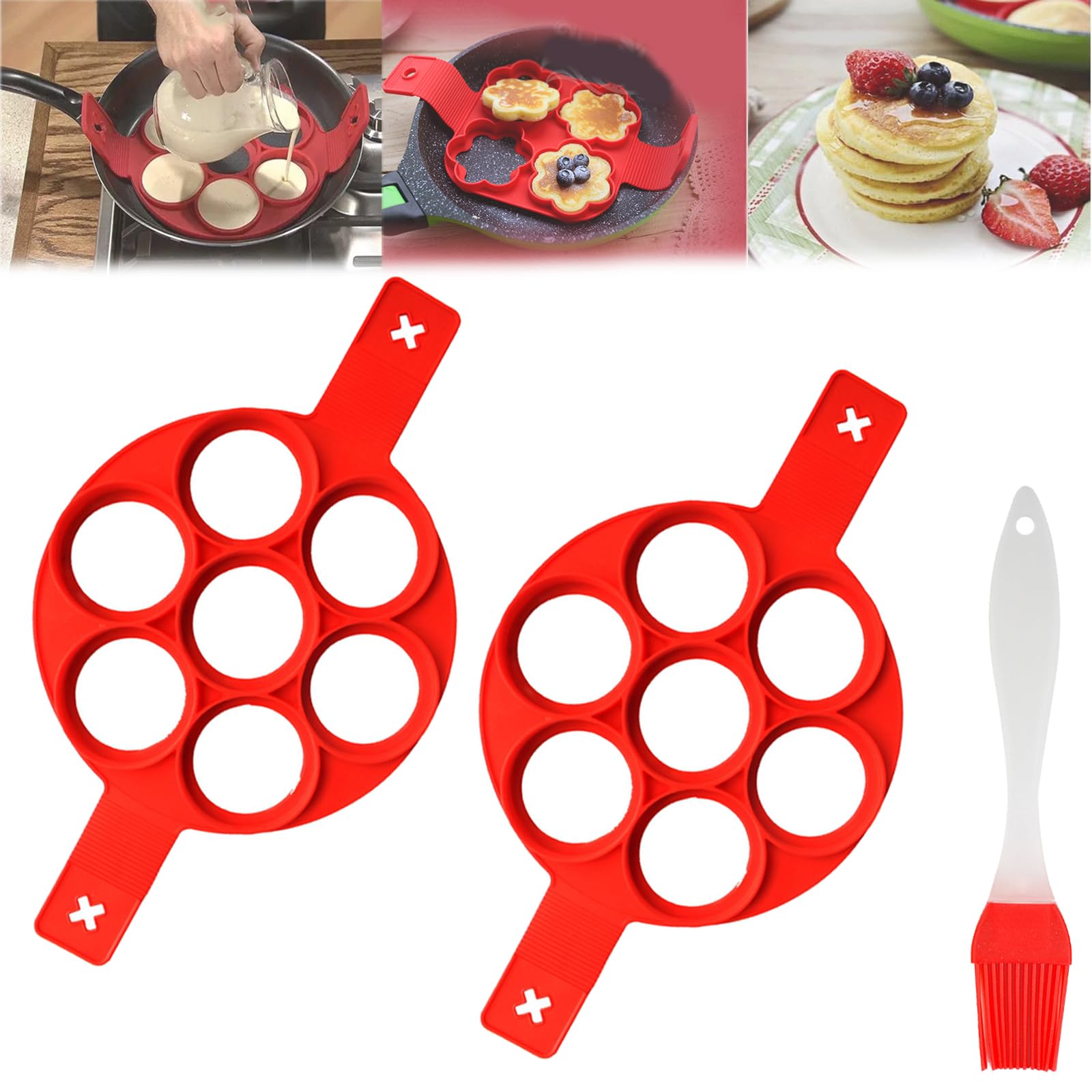 Flip N Cook Silicone Pancake Mold - Reusable, Perfect Egg Rings for Frying Eggs, English Muffin Ring, Pancake Maker 2Pcs