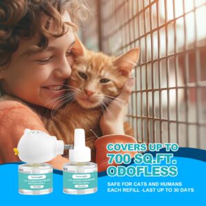 TachengMc Cat Calming Diffuser, Cat Pheromones Calming Diffuser with 1 Diffuser + 2 Refills 48ml, Cat Anxiety Relief Cat Pheromone Diffuser Kit 60 Days, Pheromone Diffuser to Calm Cats