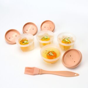 Cute Set of 4 Egg Cooking Pods Mold Boiled Pink Microwave and Stovetop Hard Boiled, Soft Boiled Holder Poacher Cups, Jello Cups with Lids, Square Shaper Fun Cookery Kitchen Gadgets (including oil brush)