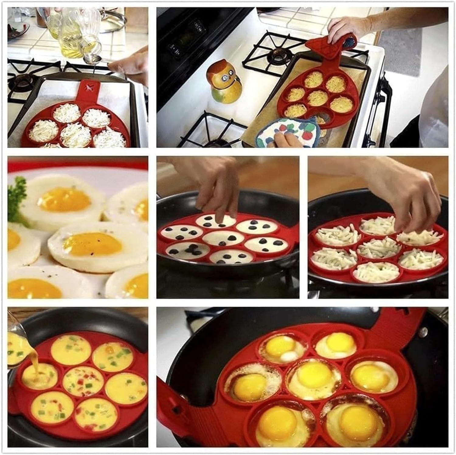 Flip N Cook Silicone Pancake Mold - Reusable, Perfect Egg Rings for Frying Eggs, English Muffin Ring, Pancake Maker 2Pcs