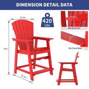 VSMKSJ Tall Adirondack Chair, HDPE Adirondack Chair with Footrest,Outdoor Patio Bar Stools for Lawn, Balcony, Backyard, Poolside (Red, 2pcs)