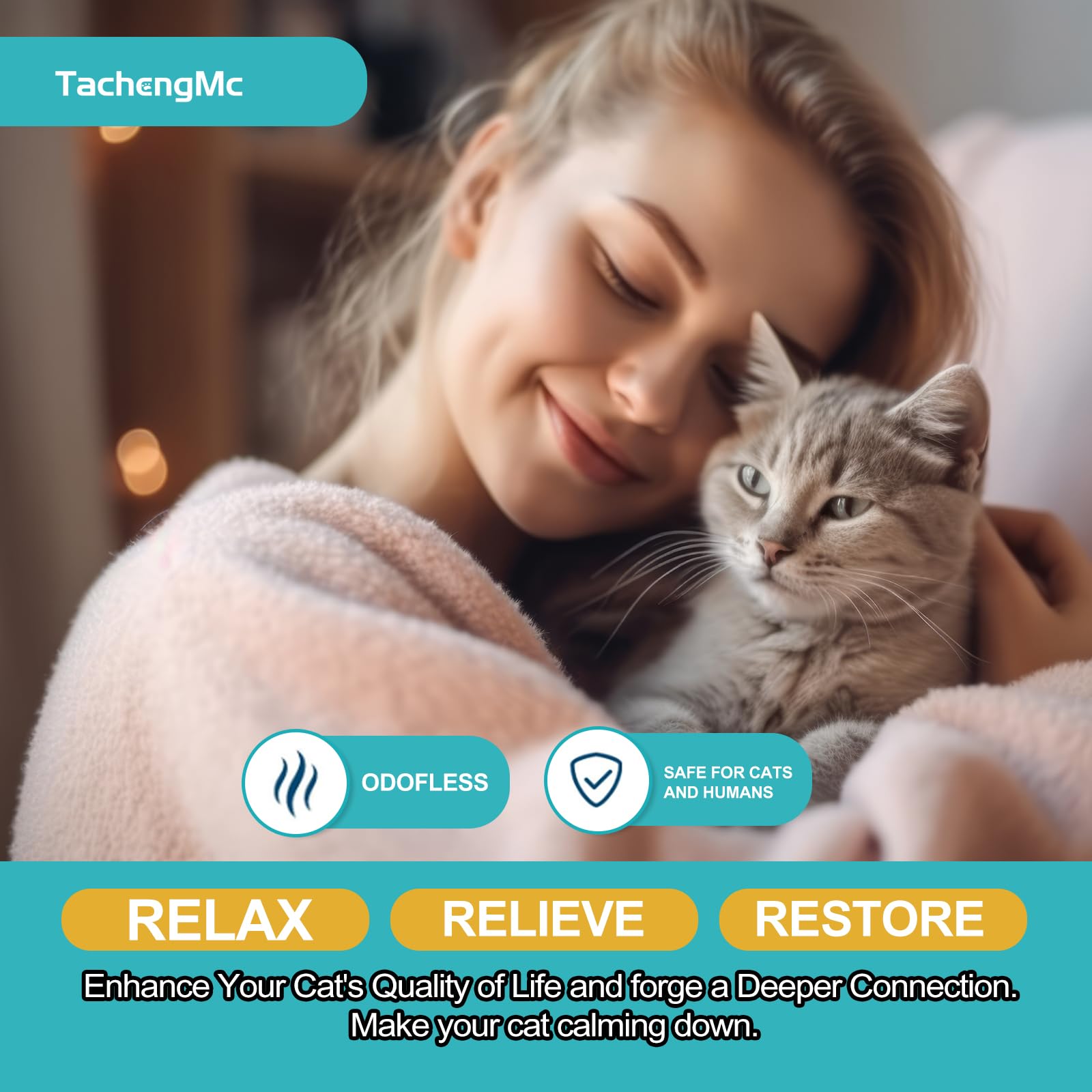 TachengMc Cat Calming Diffuser, Cat Pheromones Calming Diffuser with 1 Diffuser + 2 Refills 48ml, Cat Anxiety Relief Cat Pheromone Diffuser Kit 60 Days, Pheromone Diffuser to Calm Cats