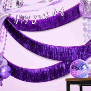 c＆b purple fringe banner for party decorations,6.07 ft hanging fringe tinsel garland, metallic foil purple streamer photo backdrop for the 70s & 80s last disco bachelorette party, birthday party decor