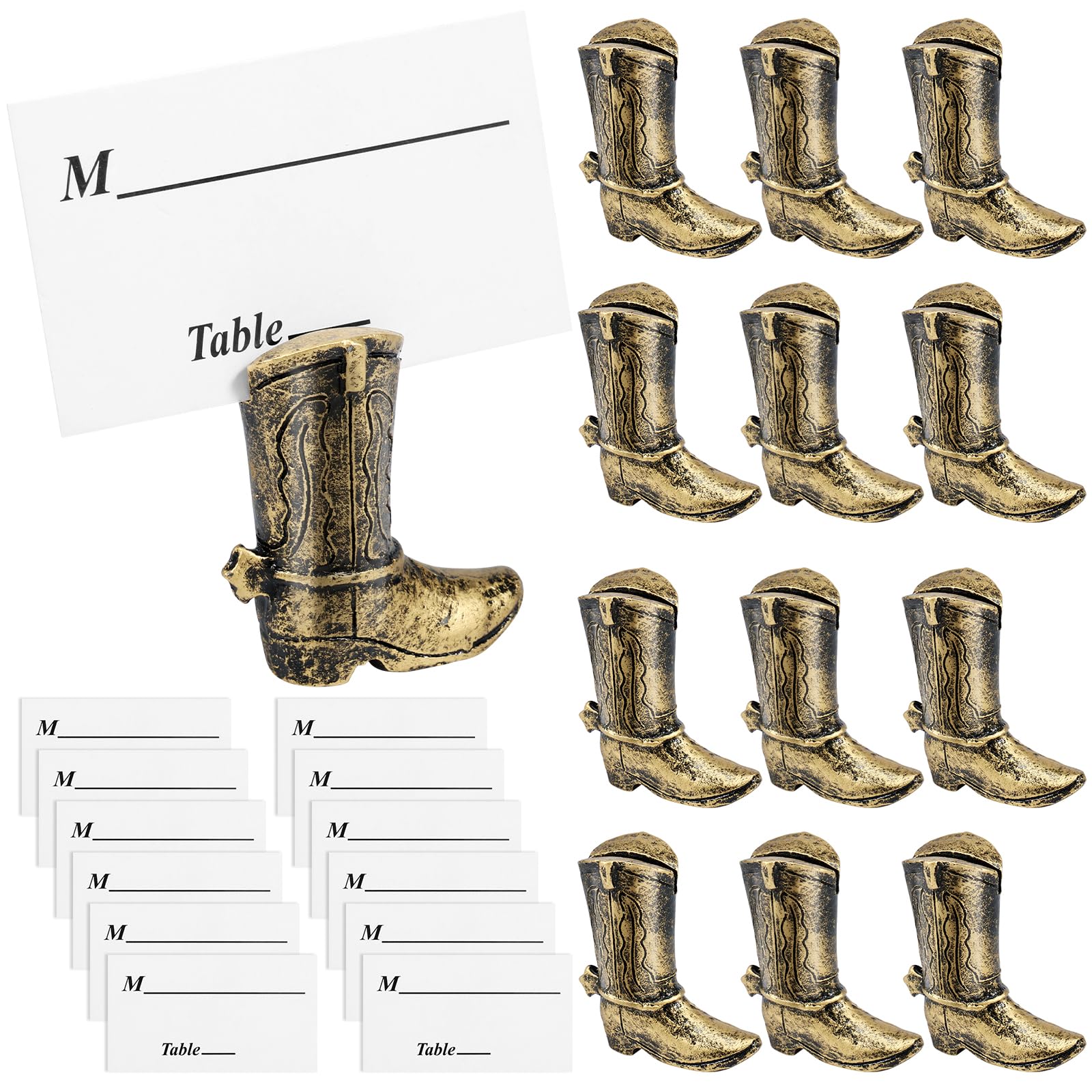 PieJoFpy 12Pcs Card Holders Retro Cowboy Boots Table Resin Photo Stand Creative Table Sign Stands Picture Number Sign Holders for Party Events 4.7x4 cm(4.7*4cm,12PCS)