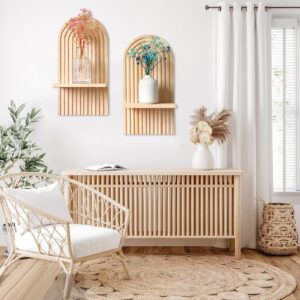 YIYA 2 Pcs Boho Wooden Rainbow Wall Shelves Floating Shelves for Wall Rainbow Arch Boho Floating Shelves Modern Boho Wall Shelf for Living Rooms Bathroom Display