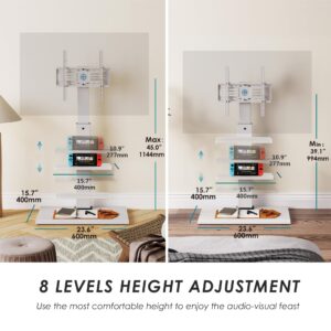 FITUEYES Iron Base Universal Floor TV Stand with Swivel Mount Space Saving for 26-65 Inch LED LCD OLED Plasma Flat Panel or Curved Screen TVs Height Adjustable Wire Management with 2 Shelves White