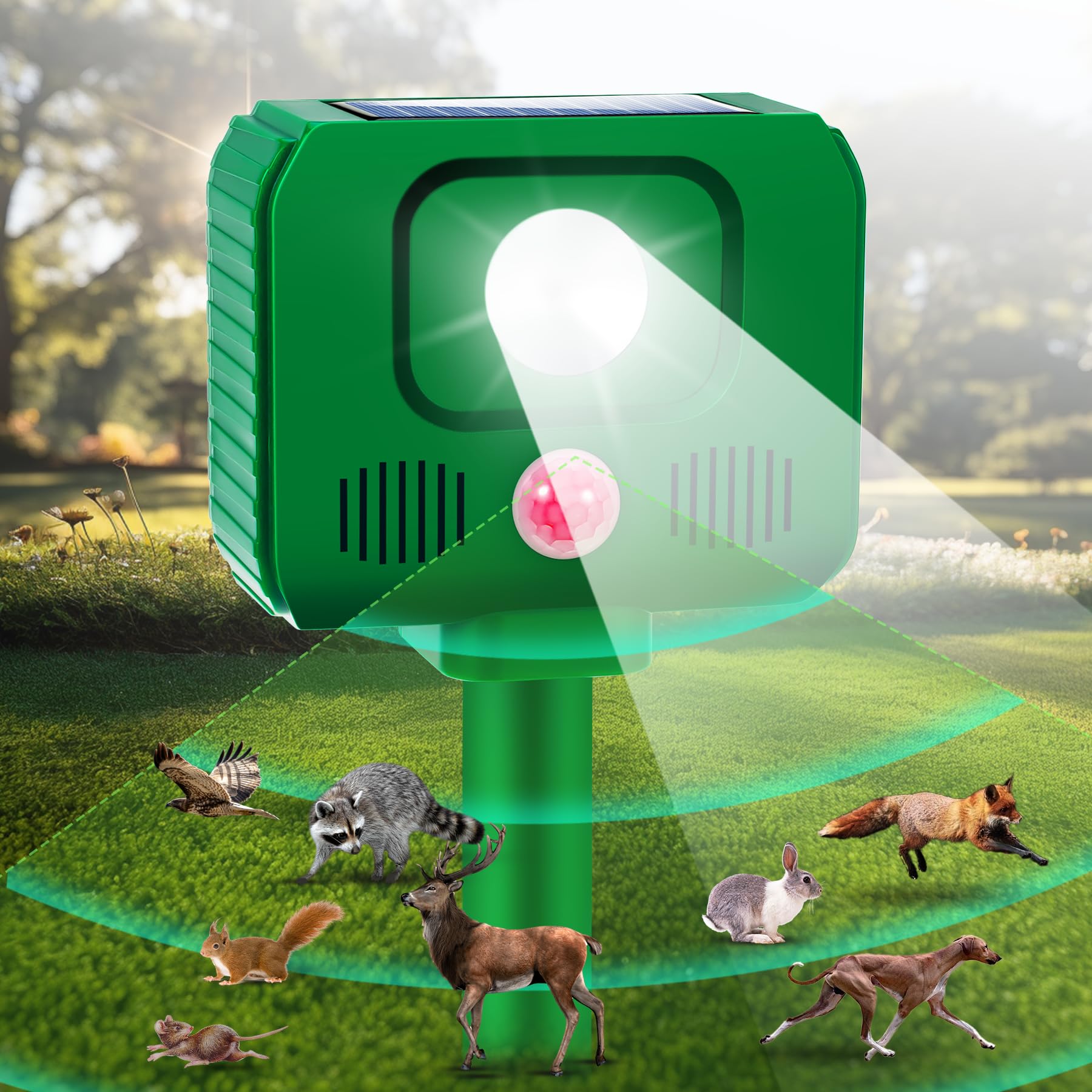 2024 Upgraded Ultrasonic Animal Repeller Outdoor Deer Repellent Devices Solar Animal Repeller with Motion Sensor Garden Animal Deterrent to Repel Cat Raccoon Squirrel Rabbit Skunk Out of Yard