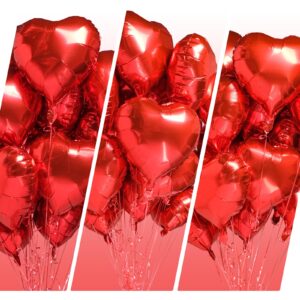 30 pcs Red Heart Balloons 18" a bunch of Heart Love Foil Helium Balloons, Helium Support Valentines Day Wedding Bridal Engagement Party Anniversary Mother's Day Decorations