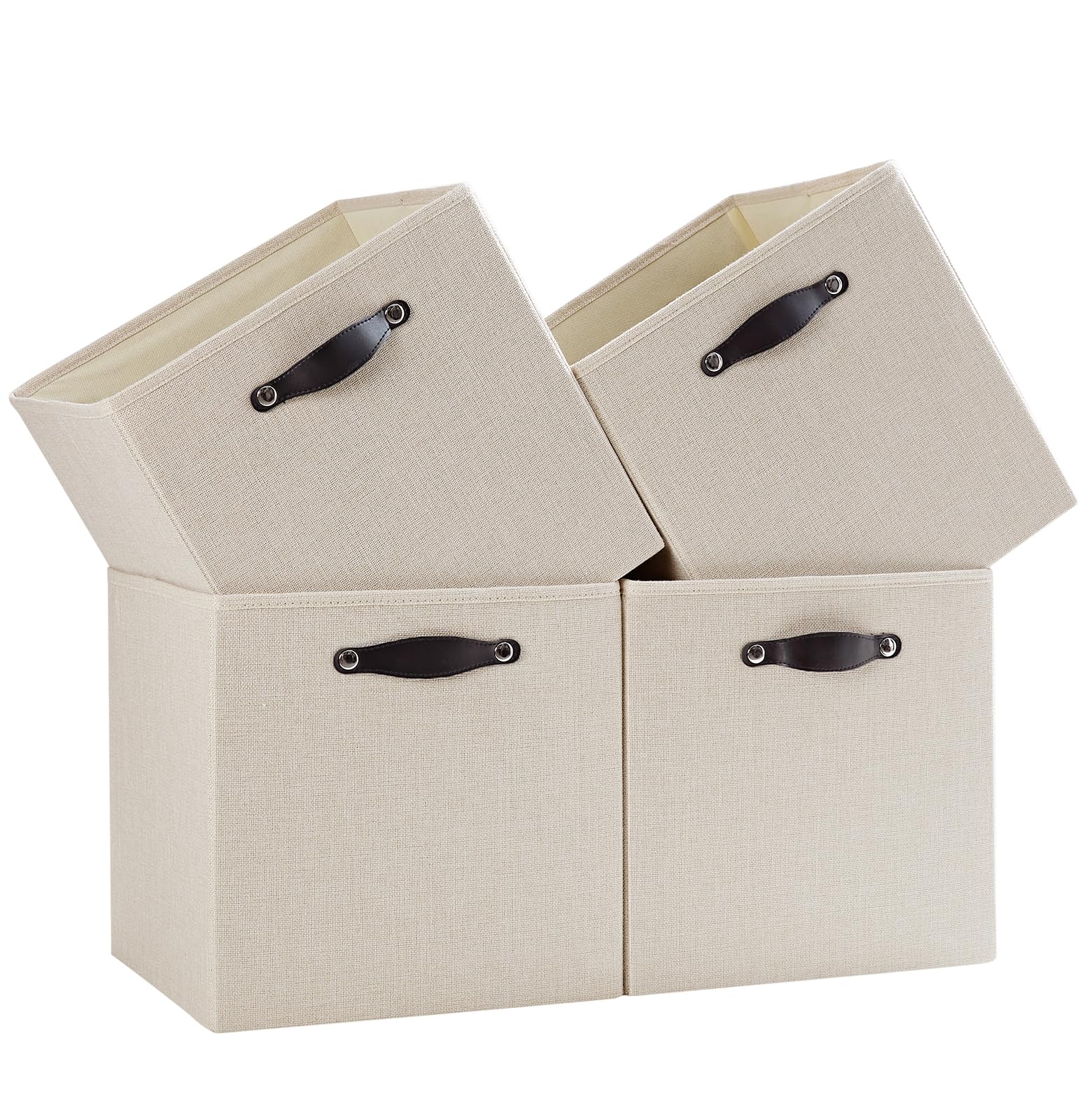 FABINADO Cubes Storage Organizers - Fabric Foldable Bins, 13x15 Inch Kallax Cubby Bins with Dual Handles, Candlelit Beige, 4 Pack