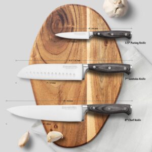 diamosteel 3PCS Knives Set for Kitchen, Include 8" Chef's Knife, 7" Santoku Knife, 3.5" Paring Knife, Professional Chef Knife Set with Ergonomic Pakkawood Handle Elegant Box