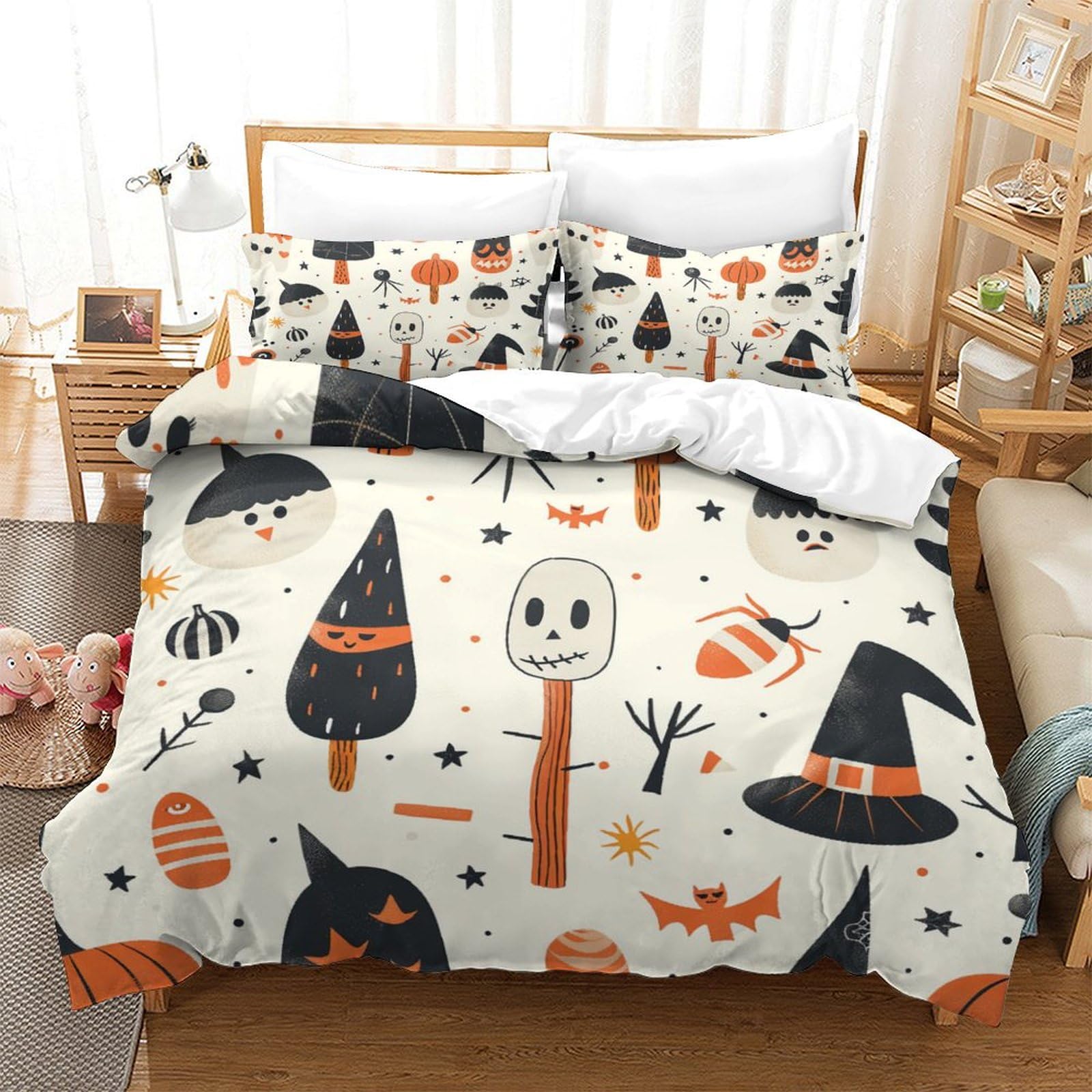 ERGTT Ghost Duvet Cover for Boys Girls Comforter Covers Quilt Cover 3D Print Halloween Style with Pillow Cases Soft Microfiber Bedding Set with Zipper Closure 3 Pieces Twin（173x218cm）