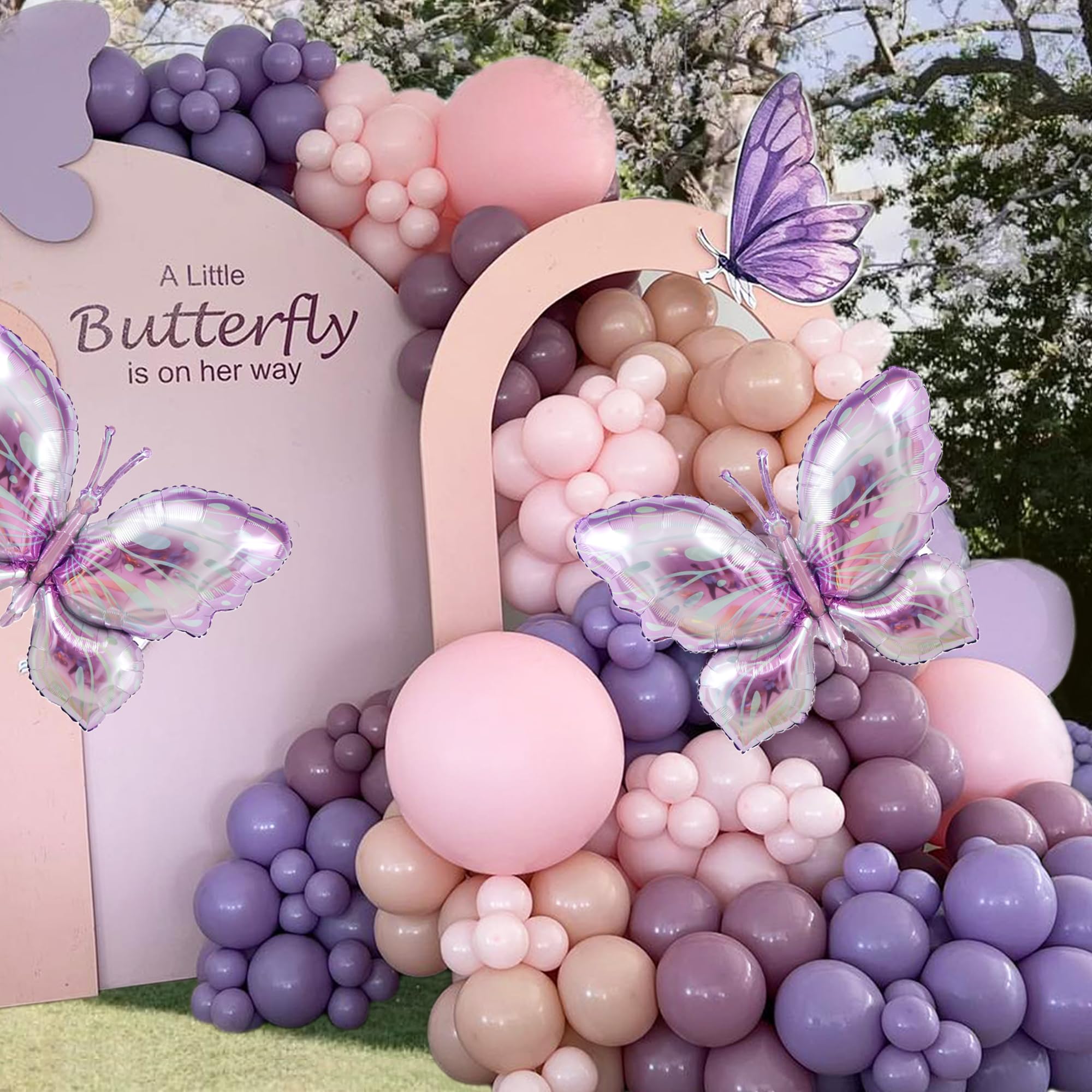 174Pcs Purple Butterfly Balloons Garland Arch Kit with Pink Different Purple Butterfly Foil Balloons for Girl Lavender Baby Bridal Shower Wedding Birthday Party Decorations