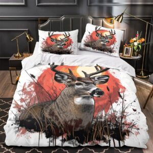 ERGTT Deer Comforter Covers Quilt Cover Duvet Cover for Boys Girls 3D Printed Animals Soft Microfiber Bedding Set with Zipper Closure with Pillow Cases 3 Pieces Queen（228x228cm）