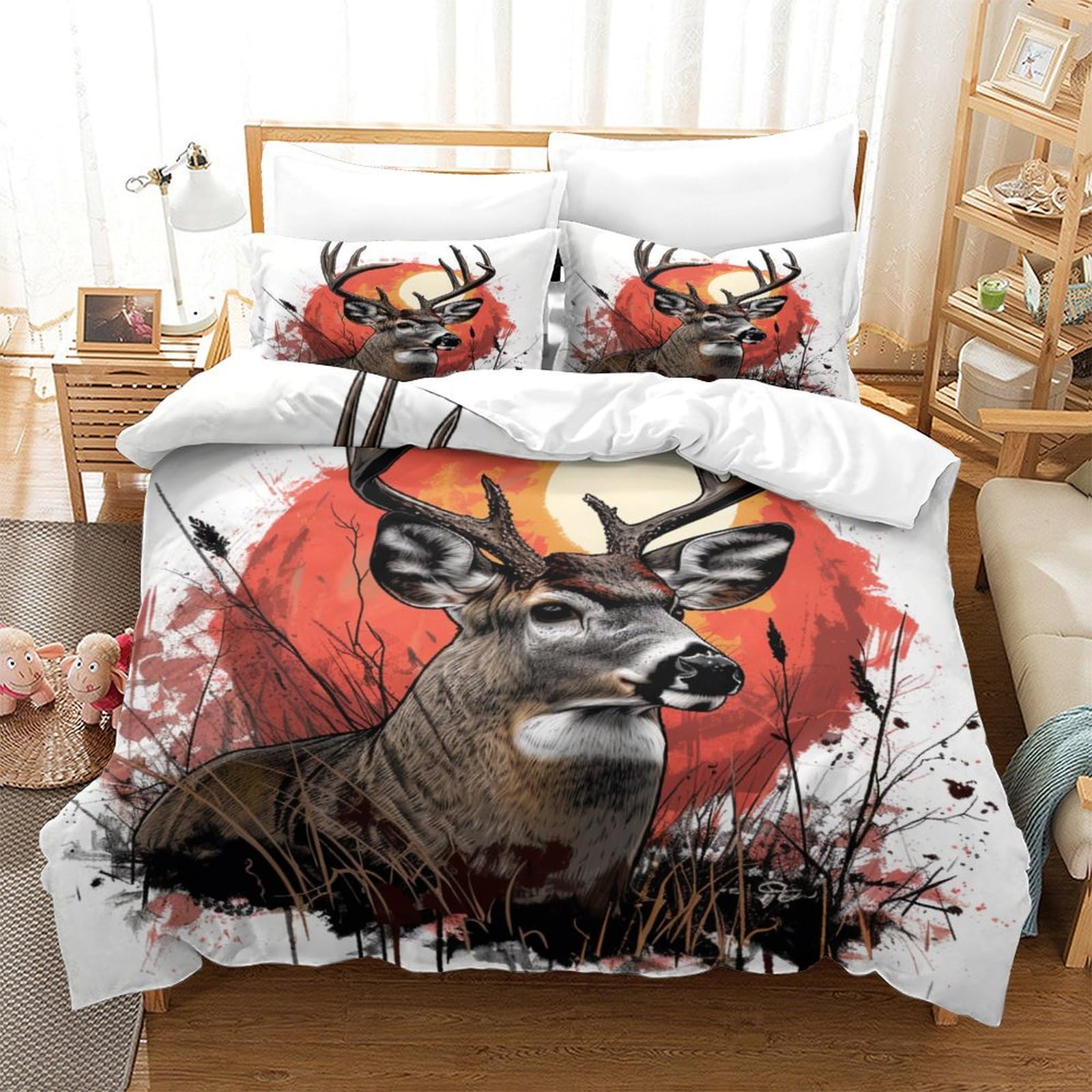 ERGTT Deer Comforter Covers Quilt Cover Duvet Cover for Boys Girls 3D Printed Animals Soft Microfiber Bedding Set with Zipper Closure with Pillow Cases 3 Pieces Queen（228x228cm）