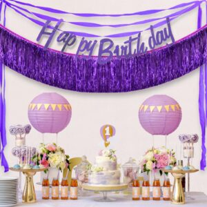 C＆B Purple Fringe Banner for Party Decorations,6.07 Ft Hanging Fringe Tinsel Garland, Metallic Foil Purple Streamer Photo Backdrop for The 70s & 80s Last Disco Bachelorette Party, Birthday Party Decor