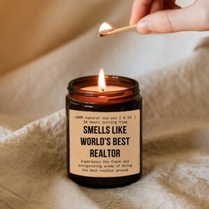 Smells Like World's Best Realtor Candle - Realtor Gift - Gift for Realtor - Real Estate Agent Gift - Salesperson - Glass Candle Jar - Non-Toxic Ingredients