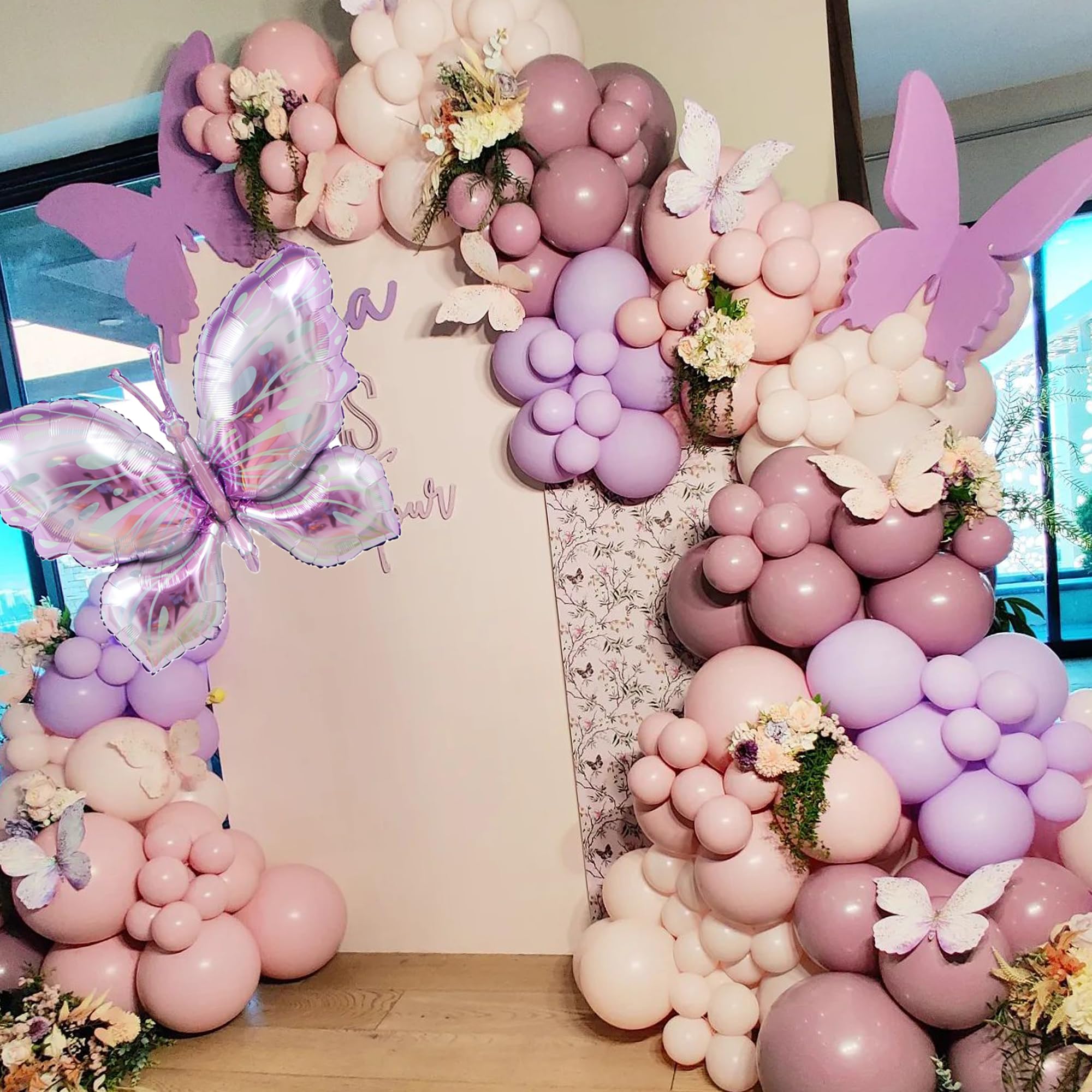 174Pcs Purple Butterfly Balloons Garland Arch Kit with Pink Different Purple Butterfly Foil Balloons for Girl Lavender Baby Bridal Shower Wedding Birthday Party Decorations