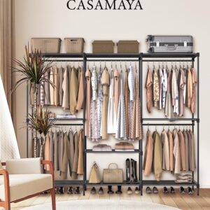 CASAMAYA Clothes Rack, Portable Closet, 80.7 Inch Extra Large Capacity Wardrobe Closet, Clothes Storage Organizer with Shelves and 5 Hanging Rods, Easy to Assembly, Black PCT036B01