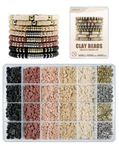 clabead bracelet making kit 3200pcs, clay beads bracelet kit with gold beads and sliver beads, swift friendship beads bracelet kit for bracelets making (earth tone)