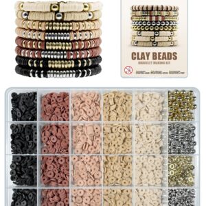 ClaBead Bracelet Making Kit 3200Pcs, Clay Beads Bracelet Kit with Gold Beads and Sliver Beads, Swift Friendship Beads Bracelet Kit for Bracelets Making (Earth Tone)