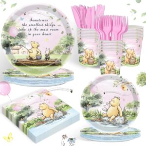 pink winnie baby shower party supplies classic bear 1st party decorations for kids girls birthday neutral the pooh themed plates napkin cups disposable tableware set serves 20 guests