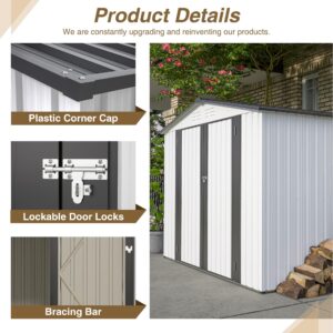 CuisinSmart Outdoor Storage Sheds, Metal Storage Shed 8x6 ft with Lockable Door Locks, Waterproof Roof Design Garden Shed Utility Tool Storage Shed for Bike,Patio and Backyard Grey