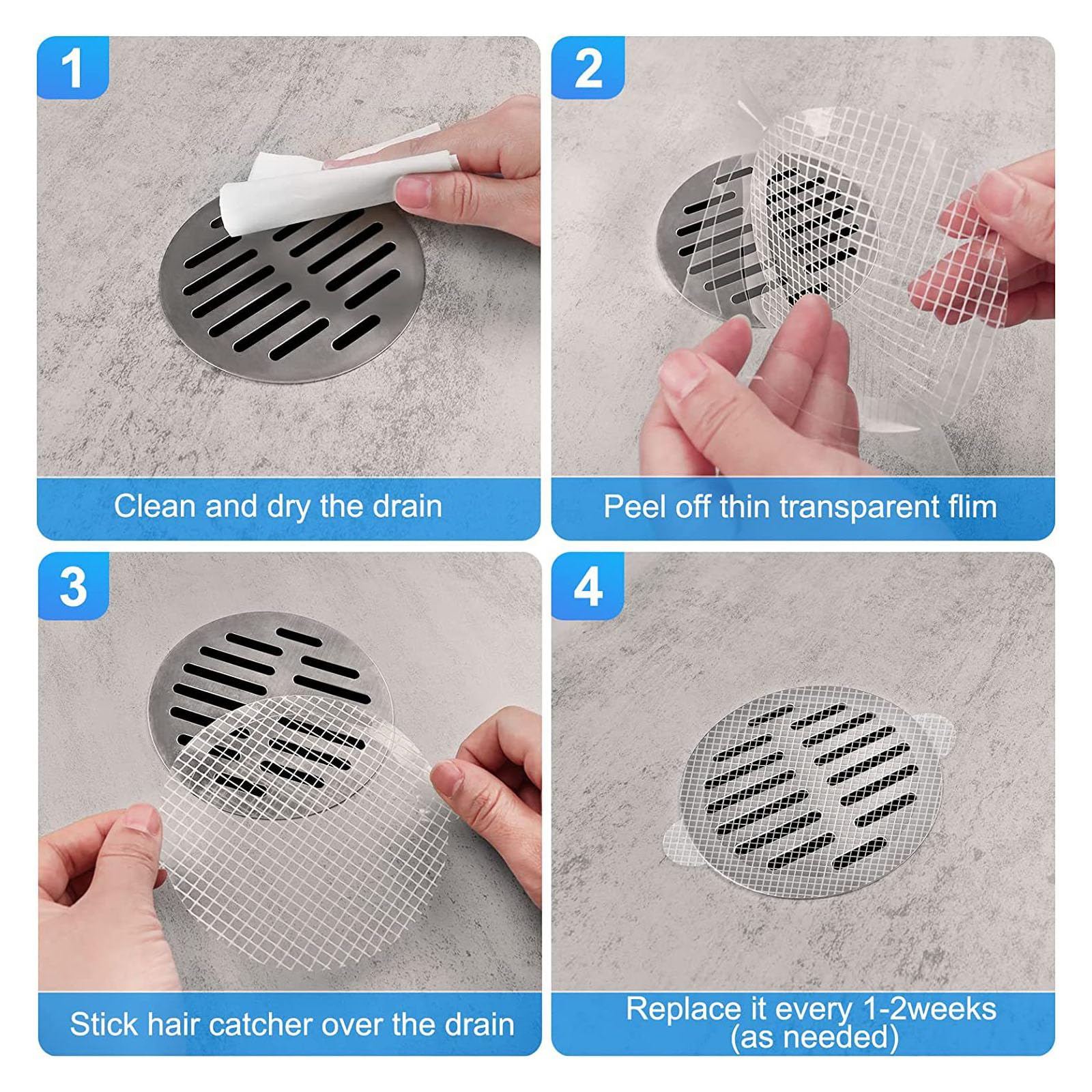 YS0911 10pcs Disposables Shower Drain Hair Catcher Mesh Stickers for Floor Drain Bathtub Bathroom Kitchen Filter Screen Stopper Round Drain Cover