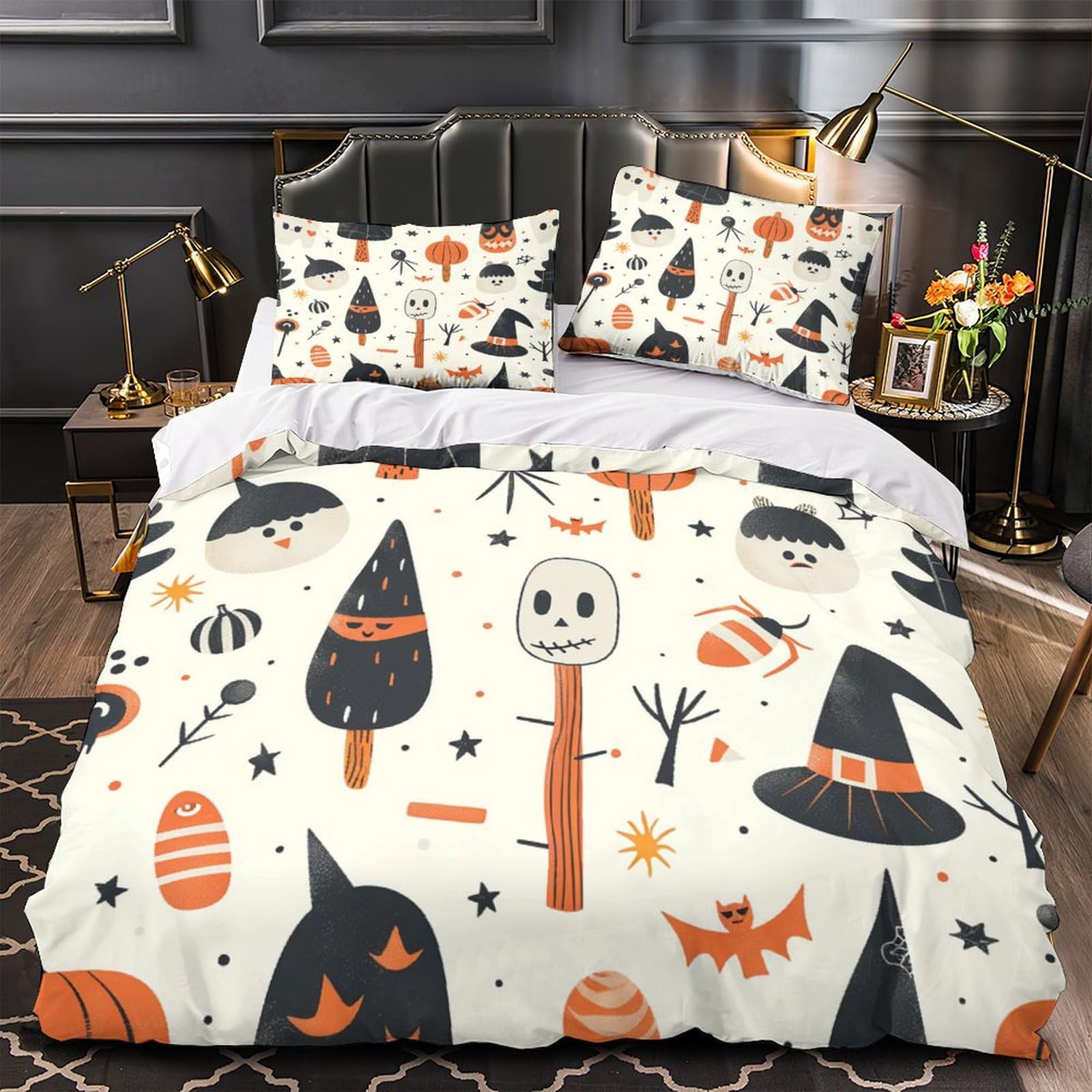 ERGTT Ghost Duvet Cover for Boys Girls Comforter Covers Quilt Cover 3D Print Halloween Style with Pillow Cases Soft Microfiber Bedding Set with Zipper Closure 3 Pieces Twin（173x218cm）