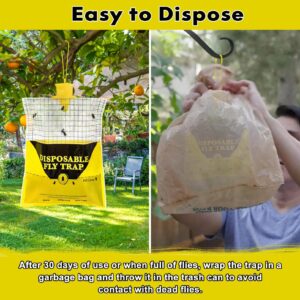 2 Pack10.8 * 12.6 Inch Big Fly Traps Disposable Bag Outdoor Hanging with Natural Baited, Mosquito Bug Flying Insect Trap Catchers Killer, Stable Horse Fly Hunter Trap Control for Barn Ranch