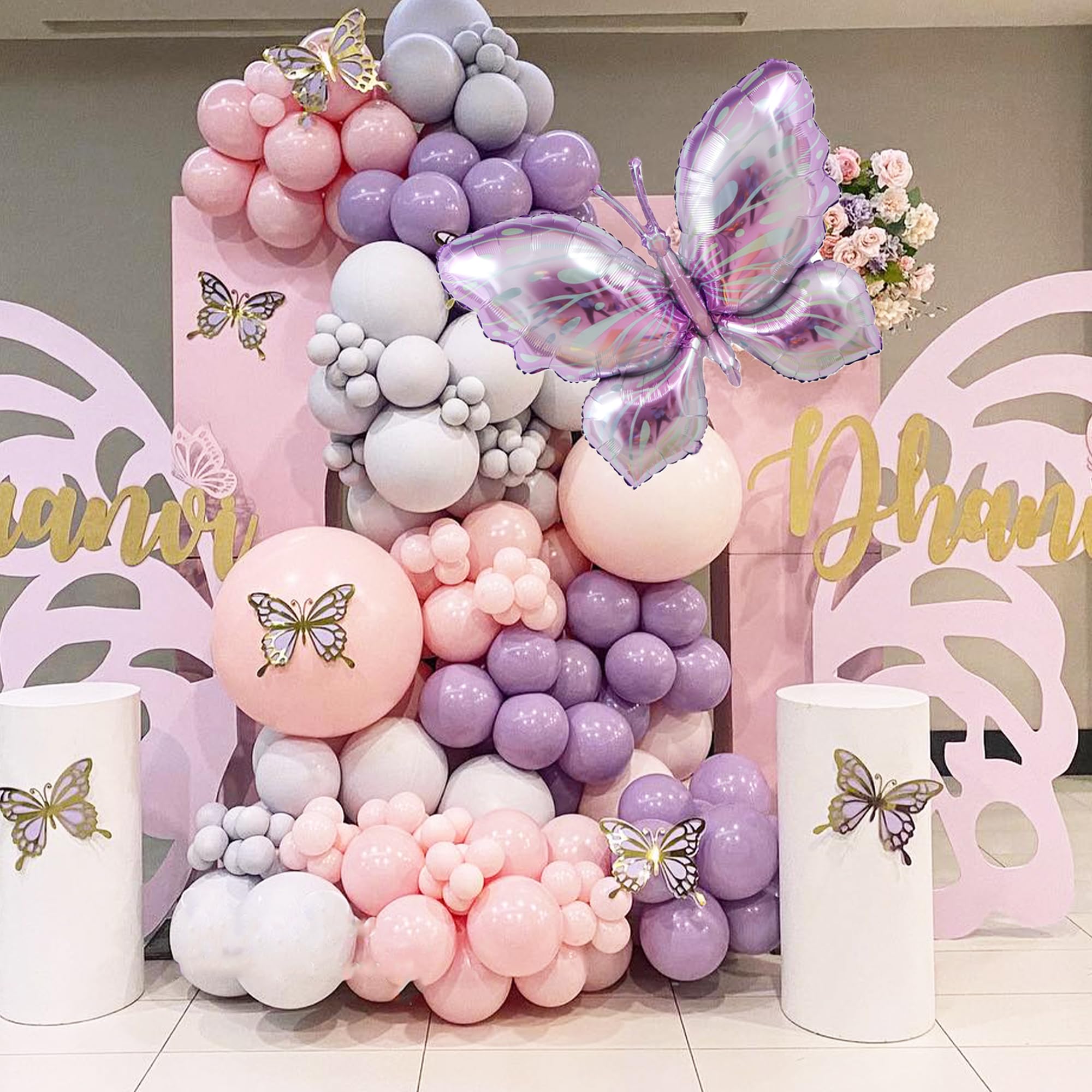 174Pcs Purple Butterfly Balloons Garland Arch Kit with Pink Different Purple Butterfly Foil Balloons for Girl Lavender Baby Bridal Shower Wedding Birthday Party Decorations