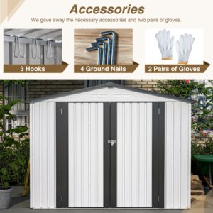 CuisinSmart Outdoor Storage Sheds, Metal Storage Shed 8x6 ft with Lockable Door Locks, Waterproof Roof Design Garden Shed Utility Tool Storage Shed for Bike,Patio and Backyard Grey