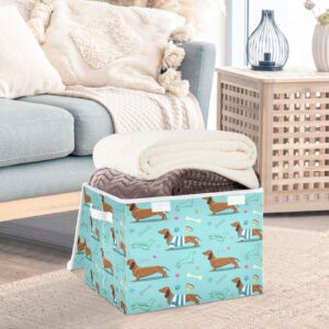 DIGTIA Storage Bins with Lids Decorative Dachshund Dog Foldable Storage Boxes with Handles Large Storage Basket Collapsible Organizer Containers for Closet Home Bedroom Office