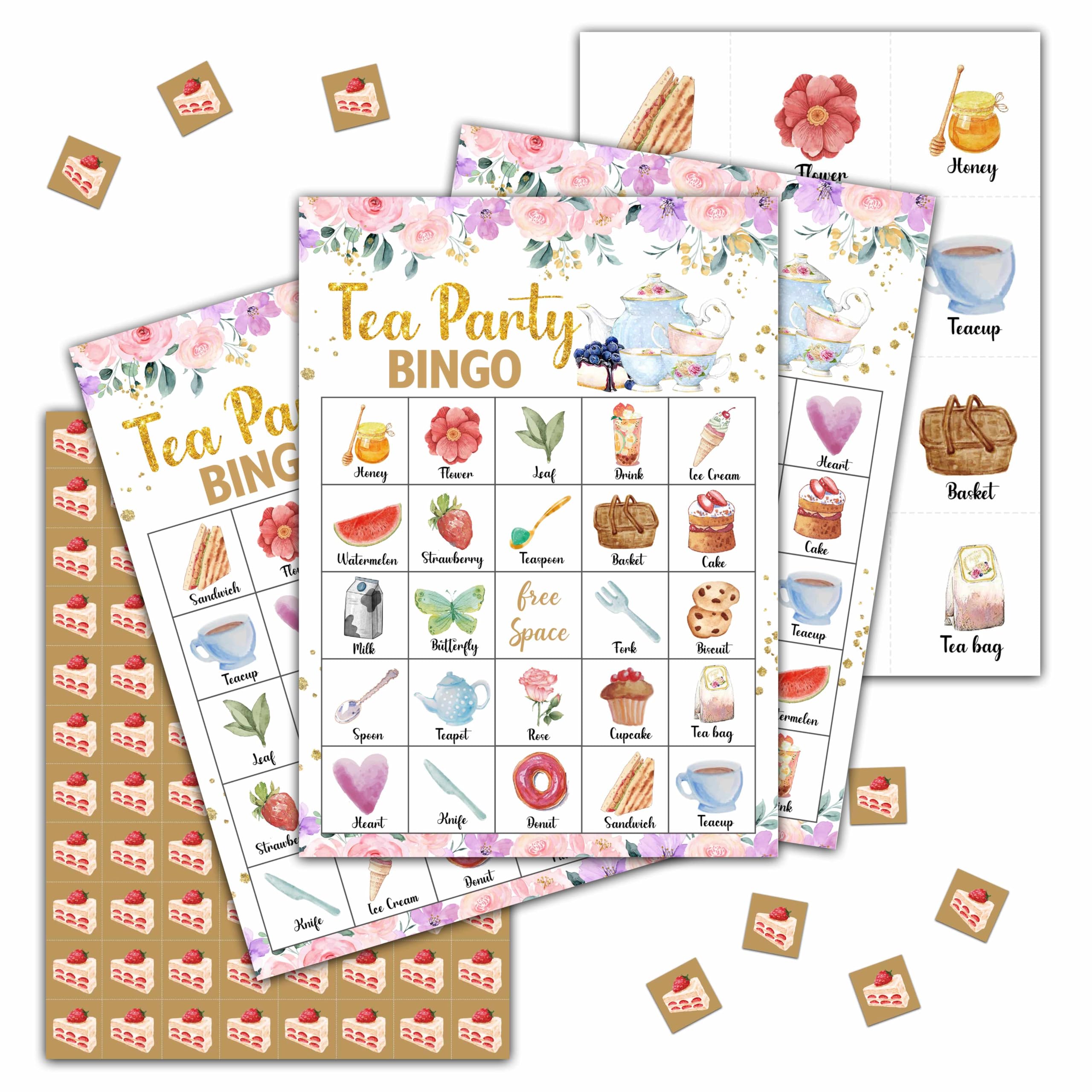 Tea Party Bridal Shower Games, Tea Party Bingo Game, Tea Party Decorations, Tea Party Favors, 24 Players Bingo Games for Bridal Shower, Bachelorette Party, Wedding, Engagement Party (C07)