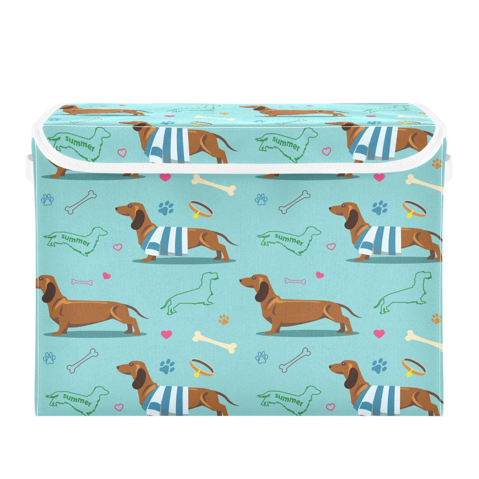 DIGTIA Storage Bins with Lids Decorative Dachshund Dog Foldable Storage Boxes with Handles Large Storage Basket Collapsible Organizer Containers for Closet Home Bedroom Office