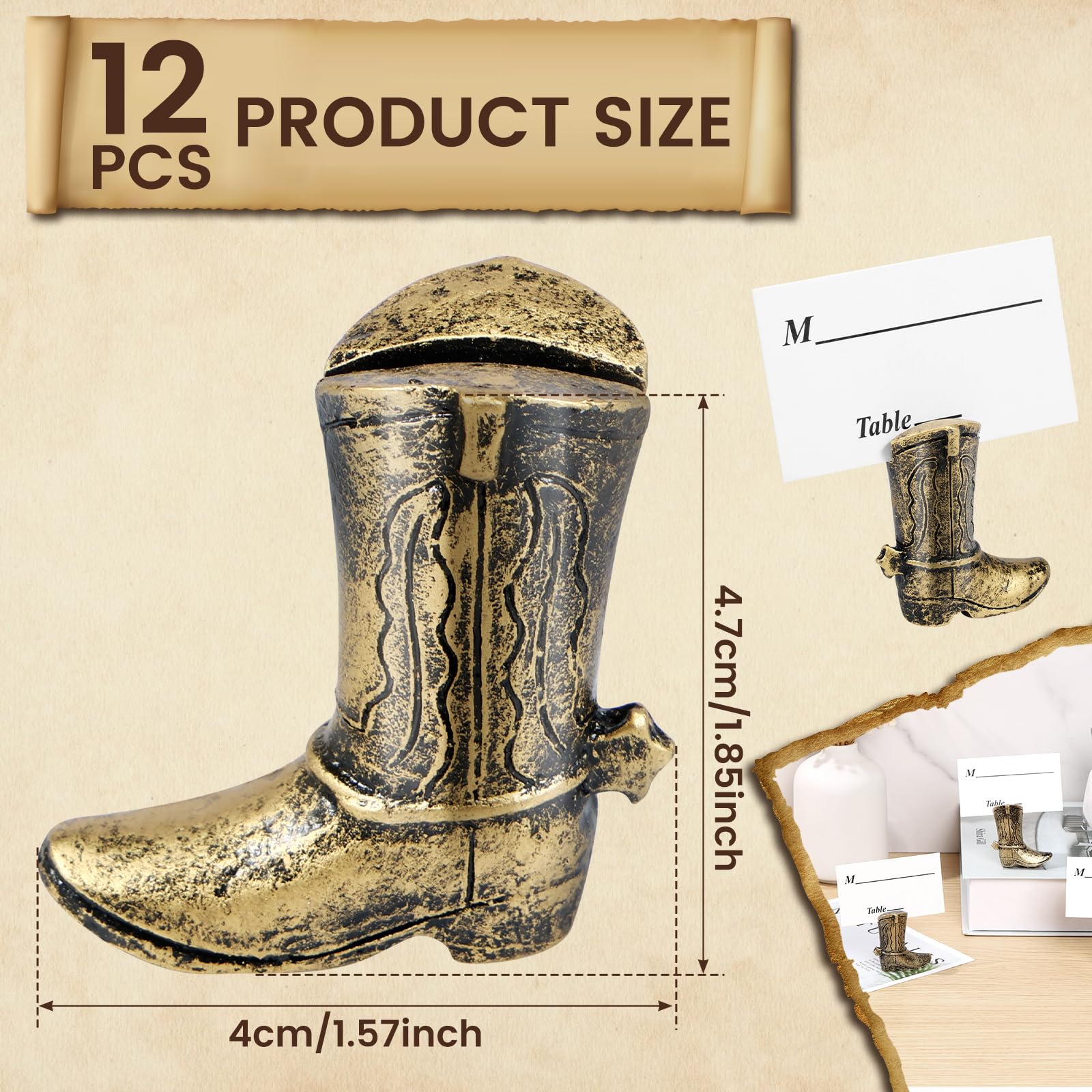 PieJoFpy 12Pcs Card Holders Retro Cowboy Boots Table Resin Photo Stand Creative Table Sign Stands Picture Number Sign Holders for Party Events 4.7x4 cm(4.7*4cm,12PCS)