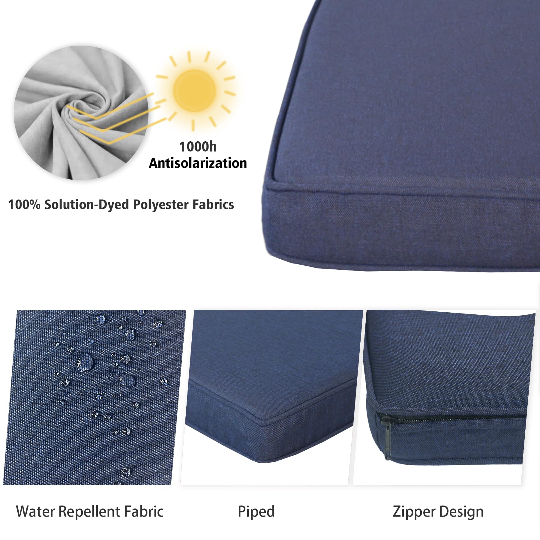 Sunshine Outdoor Patio Cushion Quarry Midnight Outdoor Chair Cushion 20x20 inches with Zipper, Suitable for Patio Furniture and Most Home Depot Furniture 2-Pack